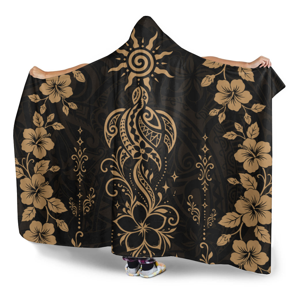 Hawaii Hooded Blanket Vintage Honu Hibiscus Floral Elegance