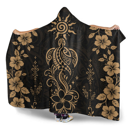 Hawaii Hooded Blanket Vintage Honu Hibiscus Floral Elegance