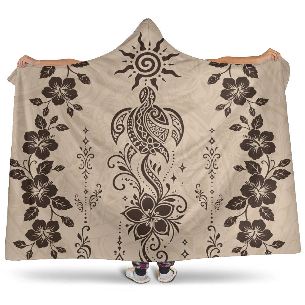 Hawaii Hooded Blanket Vintage Honu Hibiscus Floral Elegance