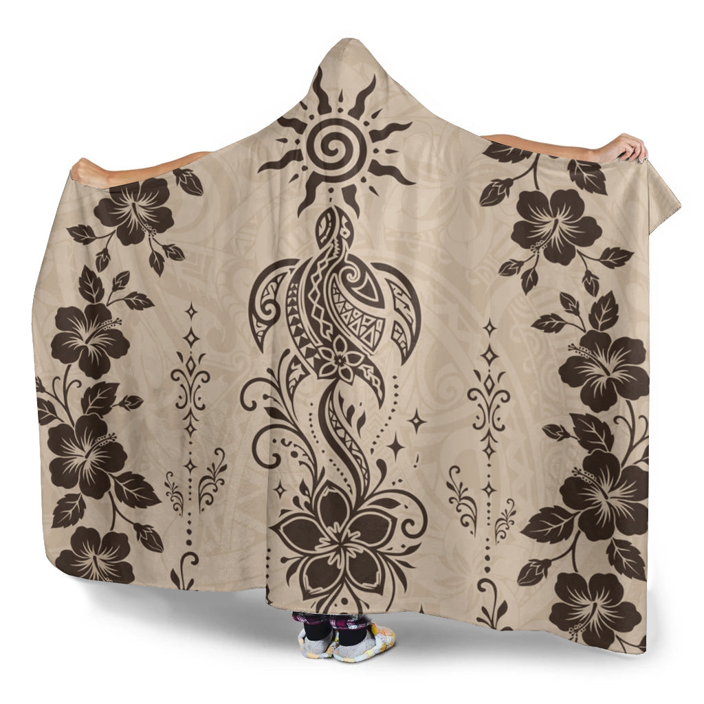Hawaii Hooded Blanket Vintage Honu Hibiscus Floral Elegance