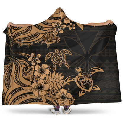 Hawaii Hooded Blanket Kanaka Maoli Hibiscus Polynesian Tribal Turtle Print Style