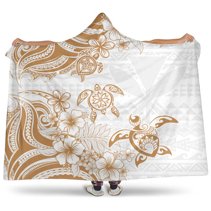 Hawaii Hooded Blanket Kanaka Maoli Hibiscus Polynesian Tribal Turtle Print Style