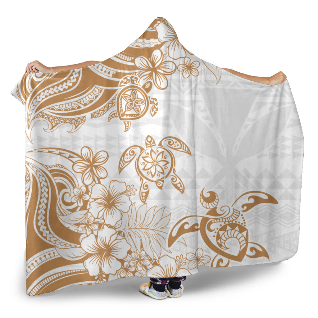 Hawaii Hooded Blanket Kanaka Maoli Hibiscus Polynesian Tribal Turtle Print Style