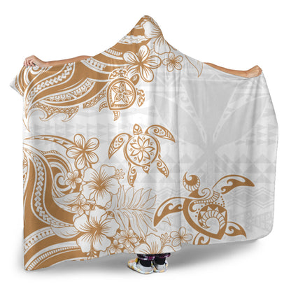 Hawaii Hooded Blanket Kanaka Maoli Hibiscus Polynesian Tribal Turtle Print Style