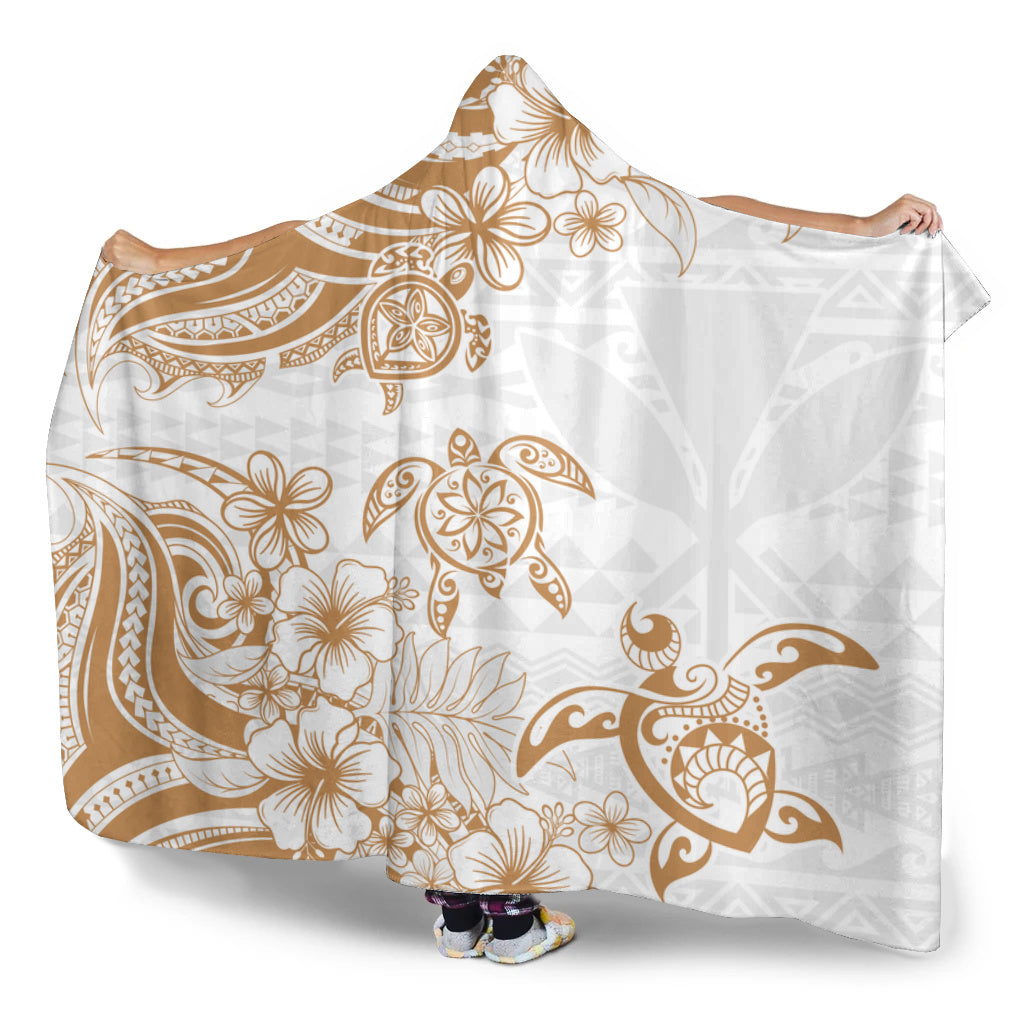 Hawaii Hooded Blanket Kanaka Maoli Hibiscus Polynesian Tribal Turtle Print Style