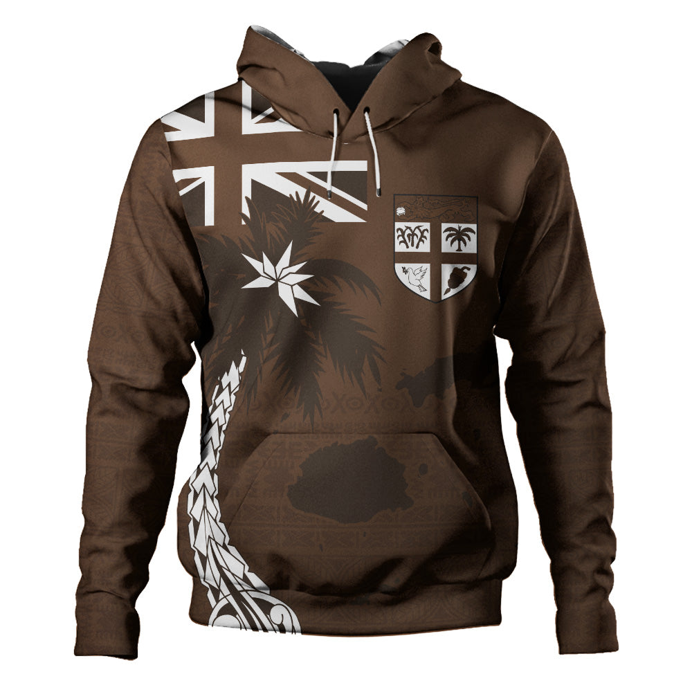 Fiji Hoodie Coat Of Arms Flag Islands Brown Tapa Style