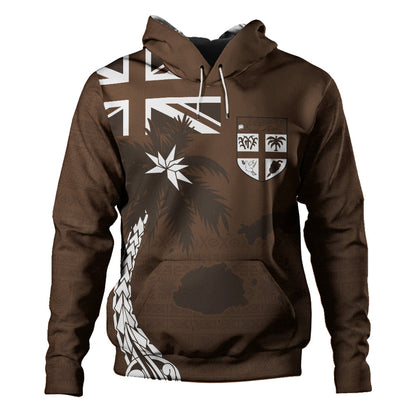 Fiji Hoodie Coat Of Arms Flag Islands Brown Tapa Style