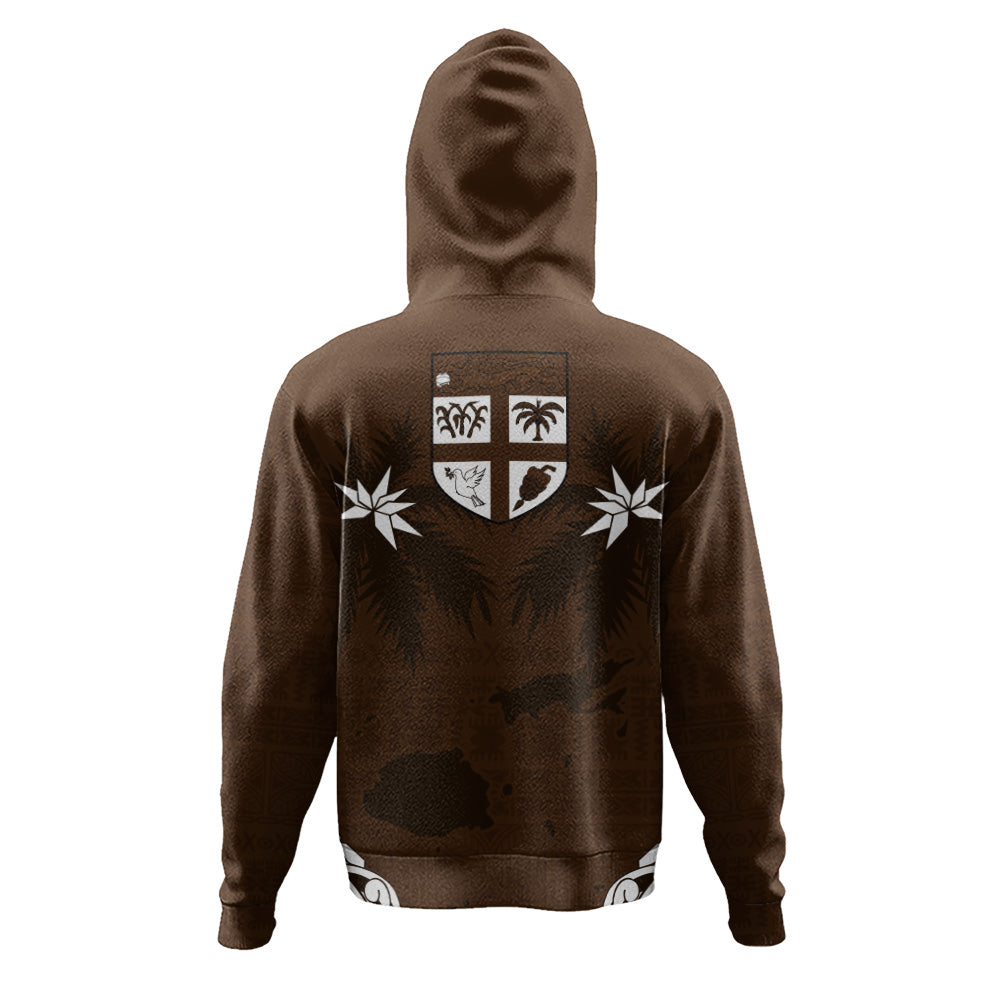 Fiji Hoodie Coat Of Arms Flag Islands Brown Tapa Style