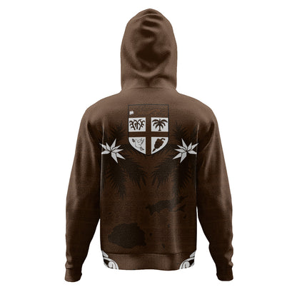 Fiji Hoodie Coat Of Arms Flag Islands Brown Tapa Style