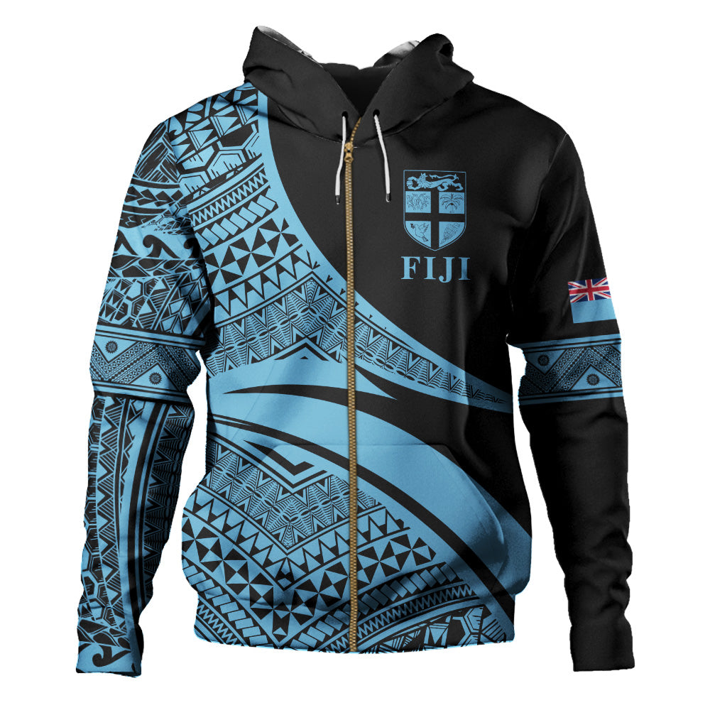 Fiji Hoodie Coat Of Arms Flag Masi Tapa Tribal Style