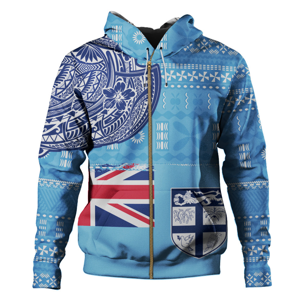 Fiji Hoodie Ocean Blue Tribal Shield Pride
