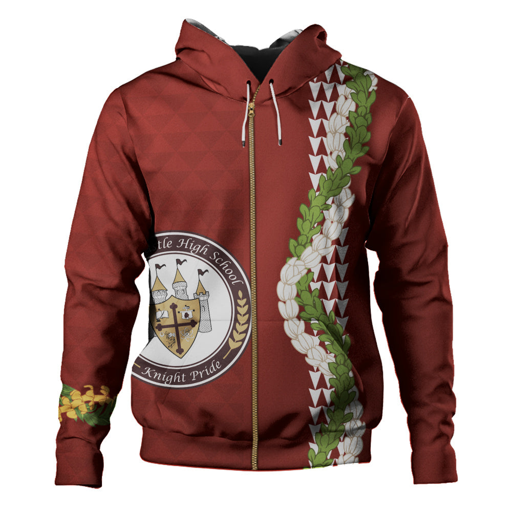 James B. Castle High School Hoodie Puakenikeni Maile Flower Lei
