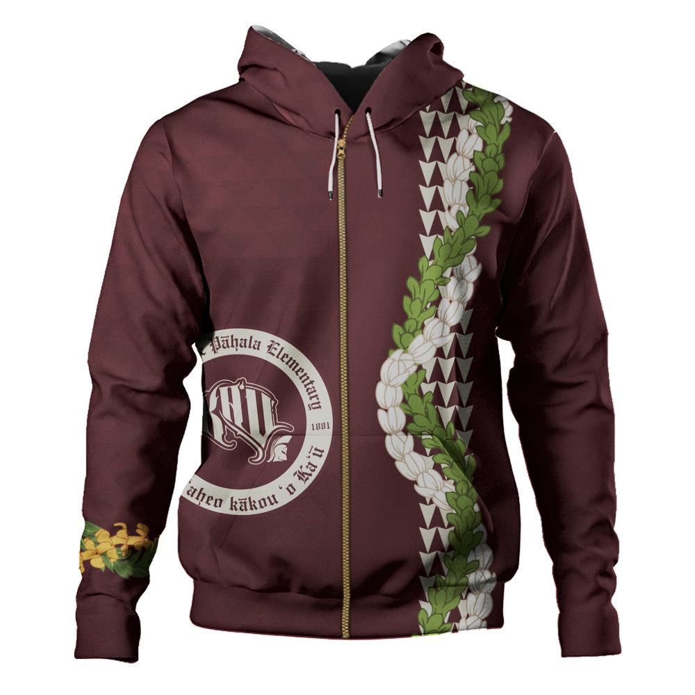 Kaʻū High & Pāhala Elementary School Hoodie Puakenikeni Maile Flower Lei