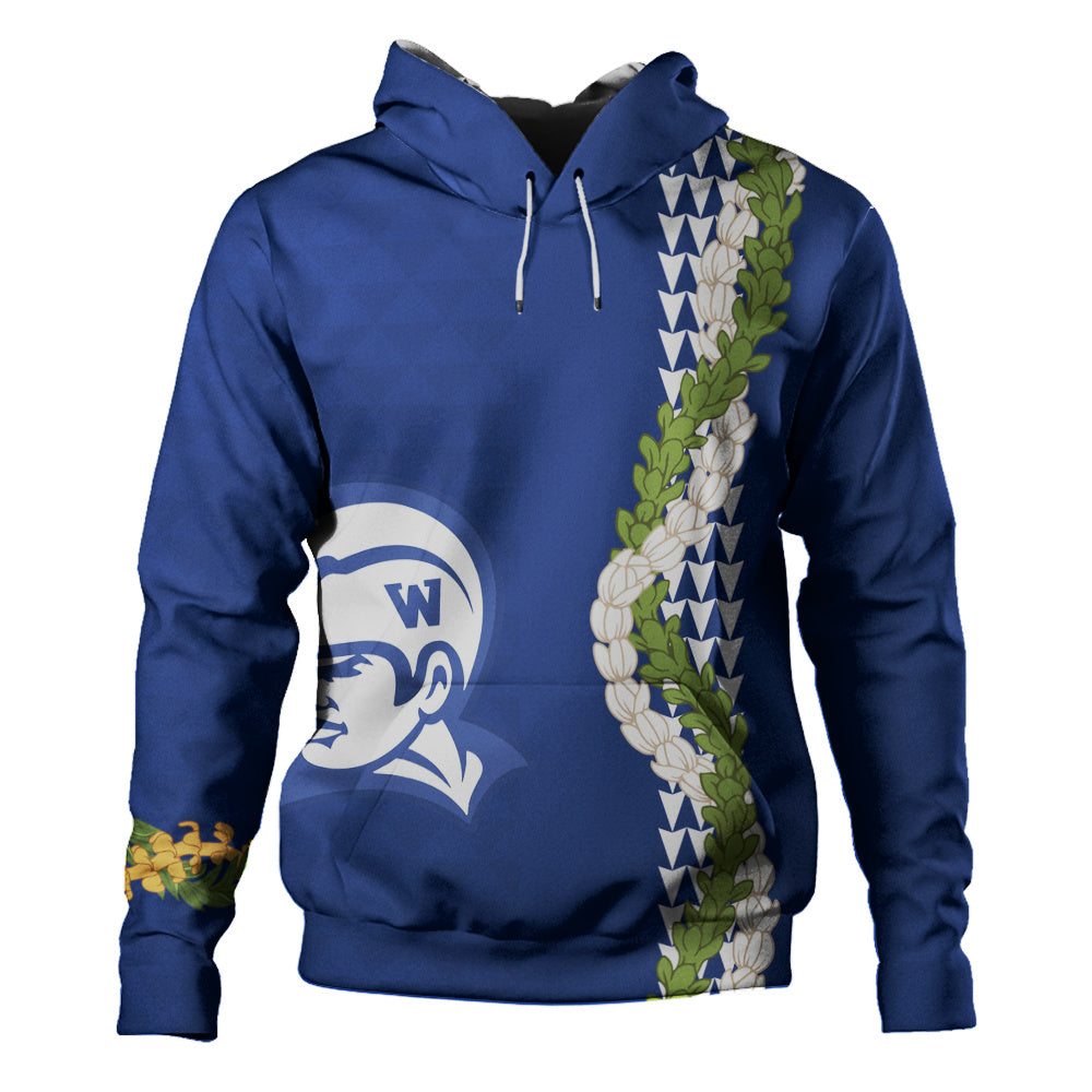 Waimea High School Hoodie Puakenikeni Maile Flower Lei