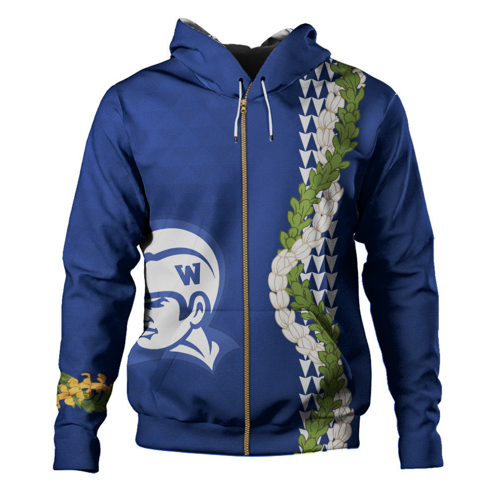 Waimea High School Hoodie Puakenikeni Maile Flower Lei