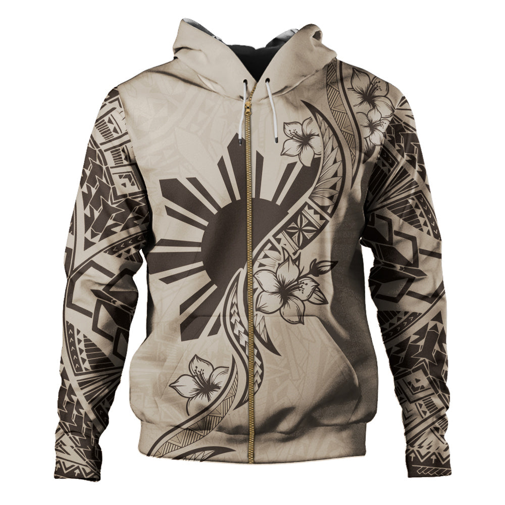 Philippines Filipinos Hoodie Sun and Sampaguita Flower Tribal Pattern