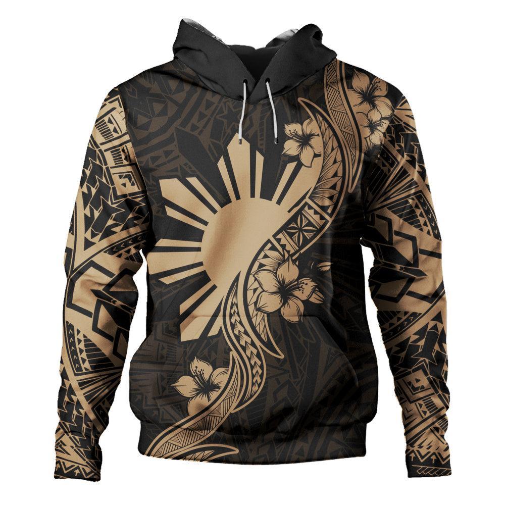Philippines Filipinos Hoodie Sun and Sampaguita Flower Tribal Pattern