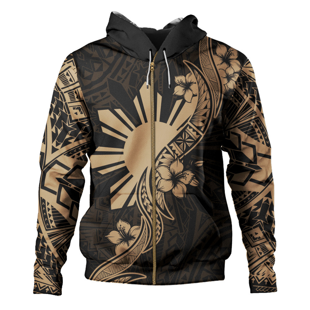 Philippines Filipinos Hoodie Sun and Sampaguita Flower Tribal Pattern