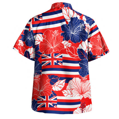 Hawaii Hawaiian Shirt Hibiscus Flag Map Island Pride