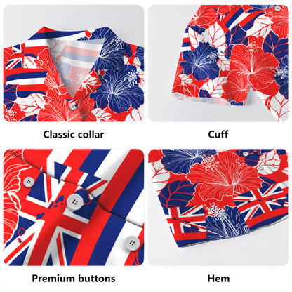Hawaii Hawaiian Shirt Hibiscus Flag Map Island Pride