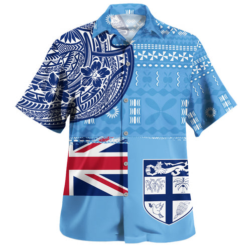 Fiji Hawaiian Shirt Ocean Blue Tribal Shield Pride