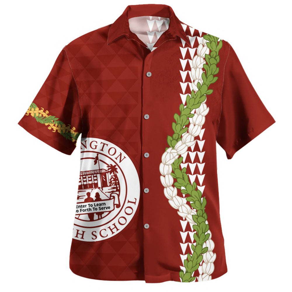 Farrington High School Hawaiian Shirt Puakenikeni Maile Flower Lei