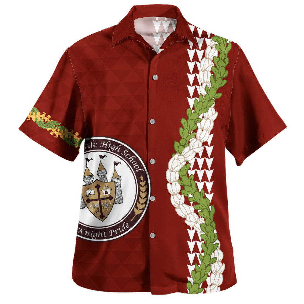 James B. Castle High School Hawaiian Shirt Puakenikeni Maile Flower Lei