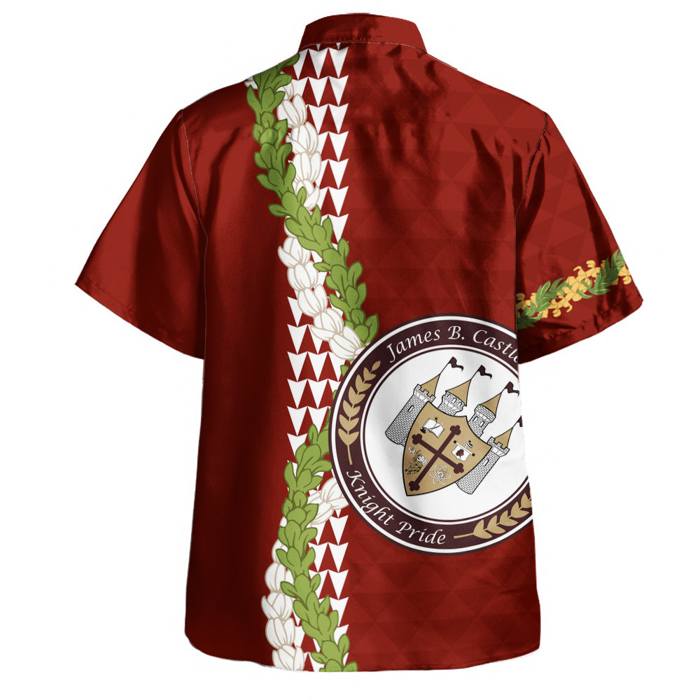 James B. Castle High School Hawaiian Shirt Puakenikeni Maile Flower Lei