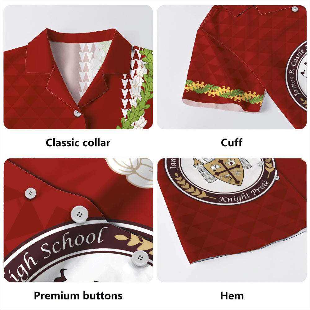 James B. Castle High School Hawaiian Shirt Puakenikeni Maile Flower Lei