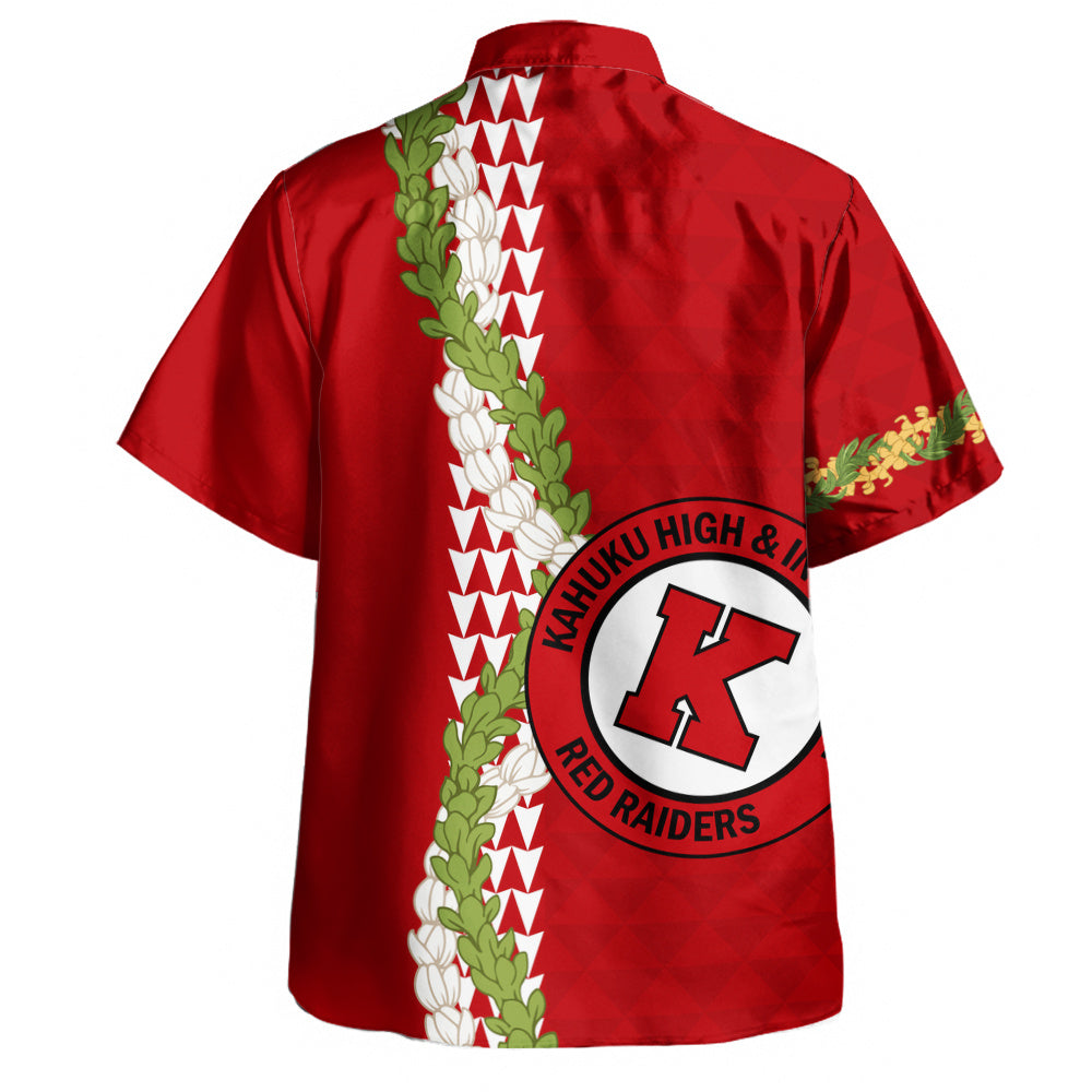 Kahuku High & Intermediate School Hawaiian Shirt Puakenikeni Maile Flower Lei