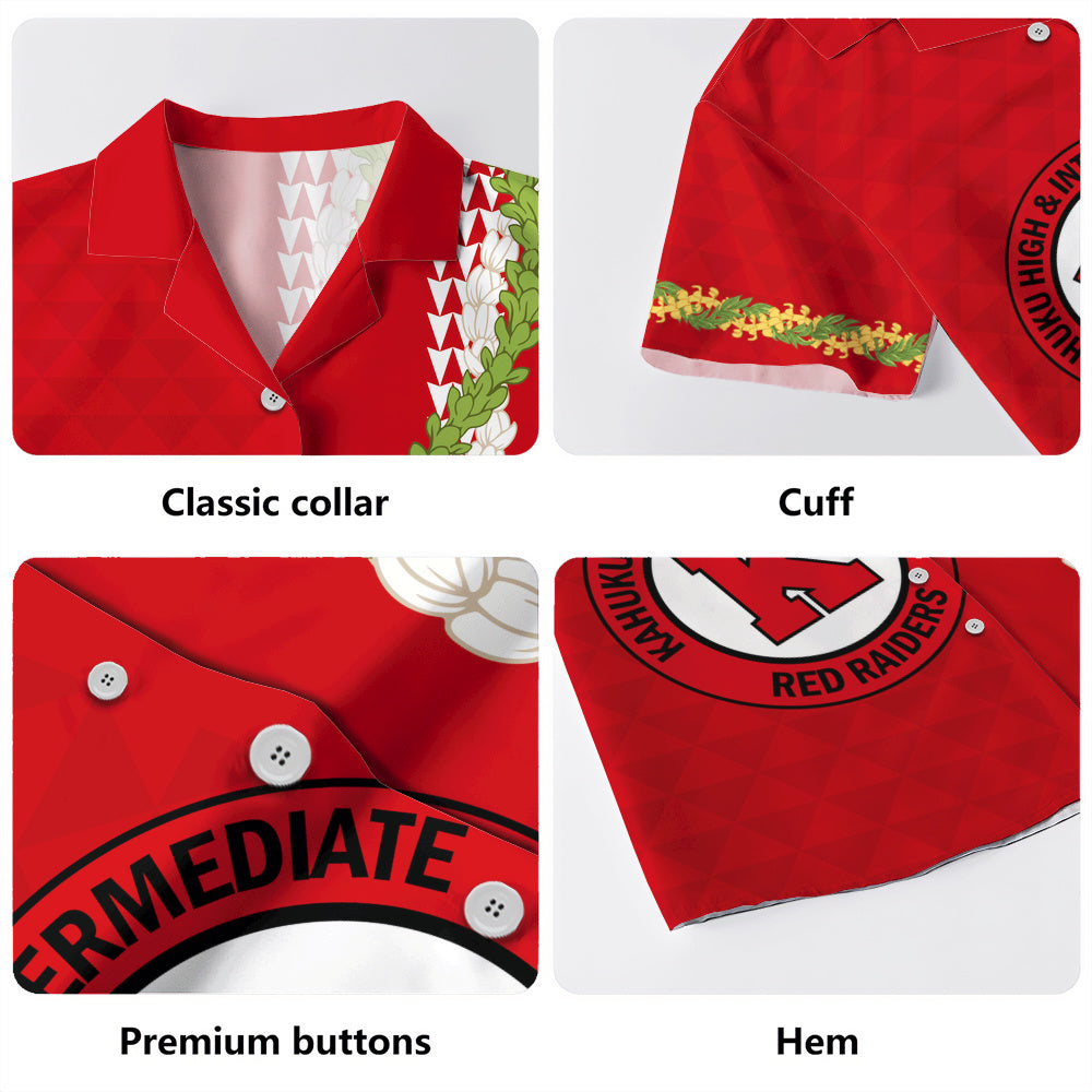 Kahuku High & Intermediate School Hawaiian Shirt Puakenikeni Maile Flower Lei