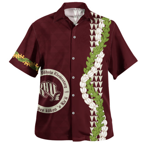 Kaʻū High & Pāhala Elementary School Hawaiian Shirt Puakenikeni Maile Flower Lei