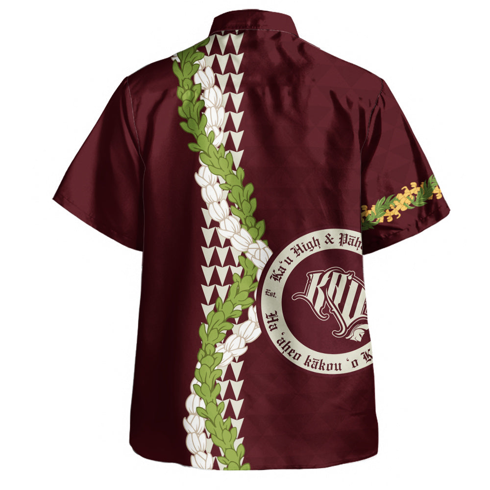 Kaʻū High & Pāhala Elementary School Hawaiian Shirt Puakenikeni Maile Flower Lei