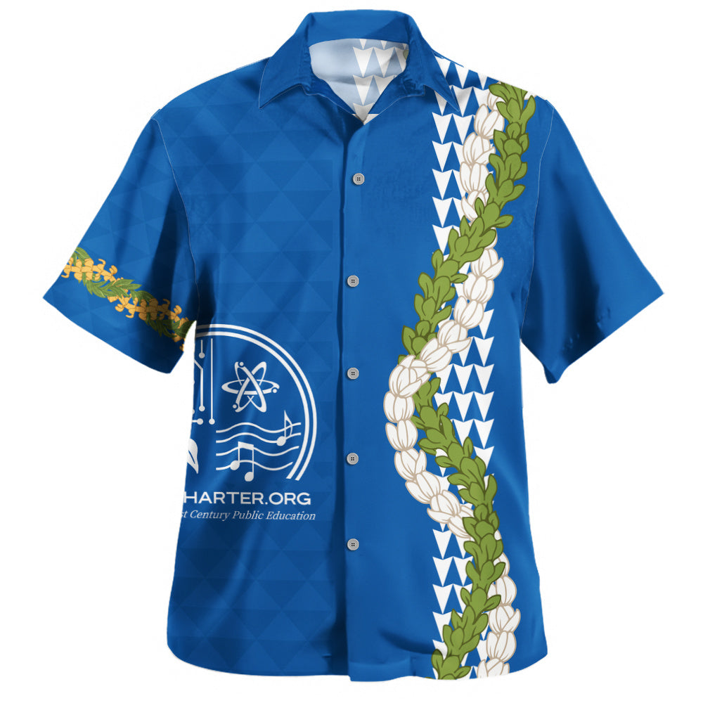 Kihei Charter School Hawaiian Shirt Puakenikeni Maile Flower Lei