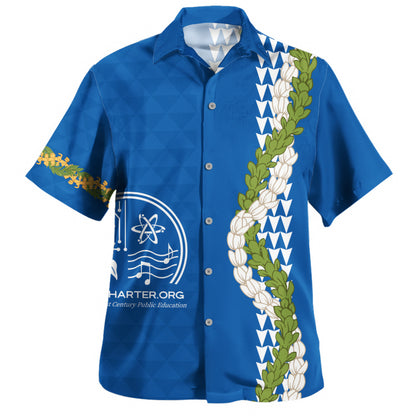 Kihei Charter School Hawaiian Shirt Puakenikeni Maile Flower Lei