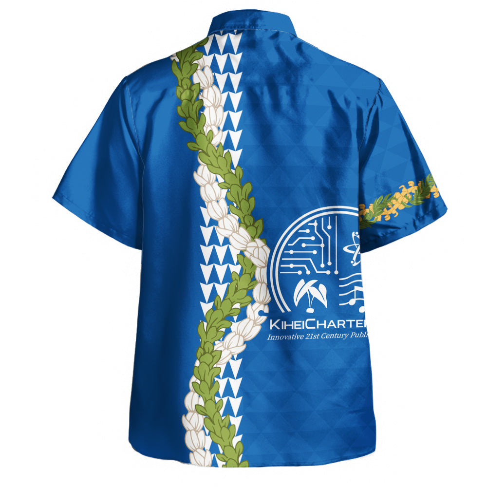 Kihei Charter School Hawaiian Shirt Puakenikeni Maile Flower Lei