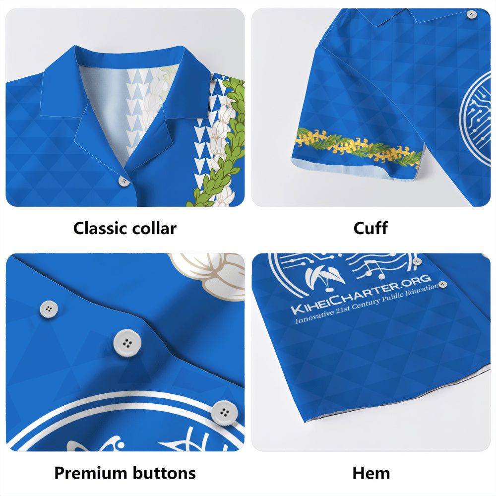 Kihei Charter School Hawaiian Shirt Puakenikeni Maile Flower Lei