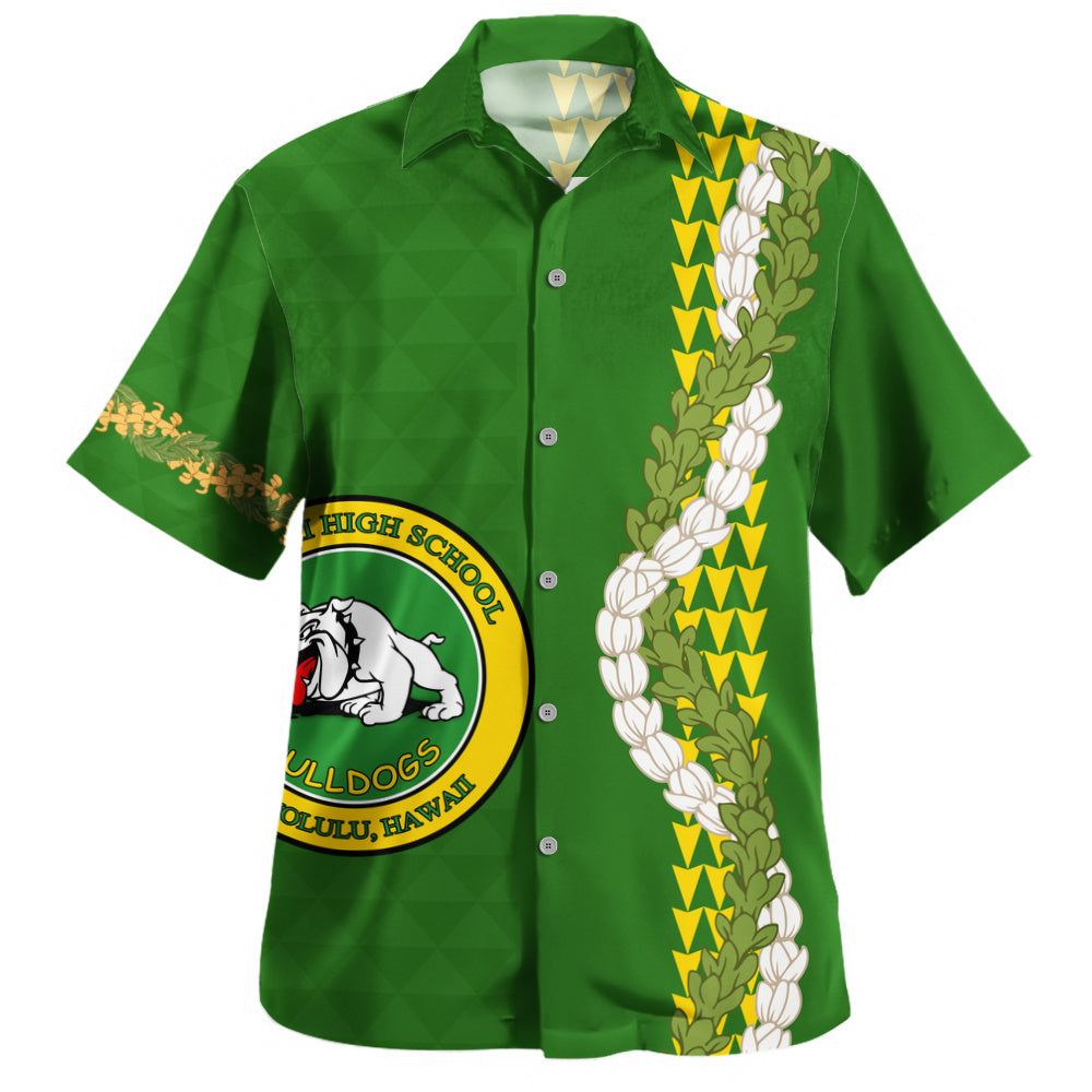 Kaimuki High School Hawaiian Shirt Puakenikeni Maile Flower Lei