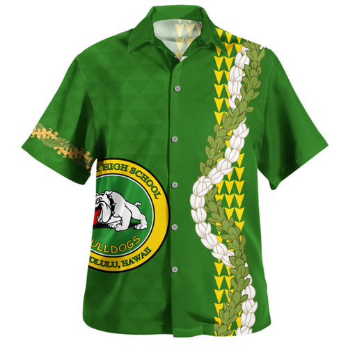Kaimuki High School Hawaiian Shirt Puakenikeni Maile Flower Lei