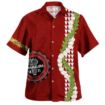 Lahainaluna High School Hawaiian Shirt Puakenikeni Maile Flower Lei