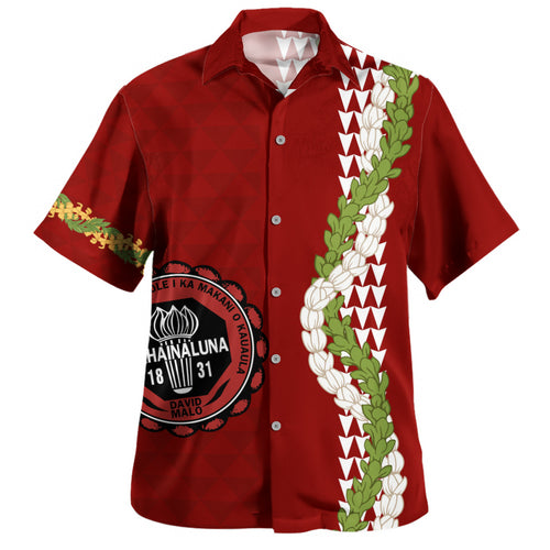 Lahainaluna High School Hawaiian Shirt Puakenikeni Maile Flower Lei