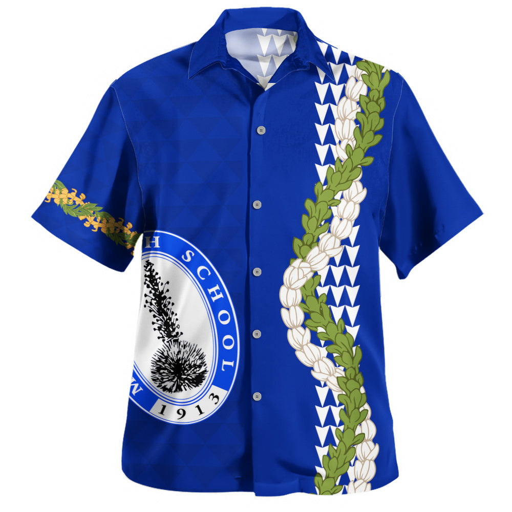 Maui High School Hawaiian Shirt Puakenikeni Maile Flower Lei