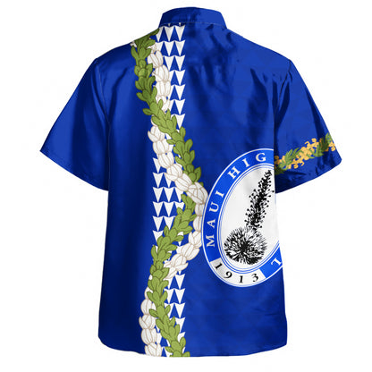 Maui High School Hawaiian Shirt Puakenikeni Maile Flower Lei
