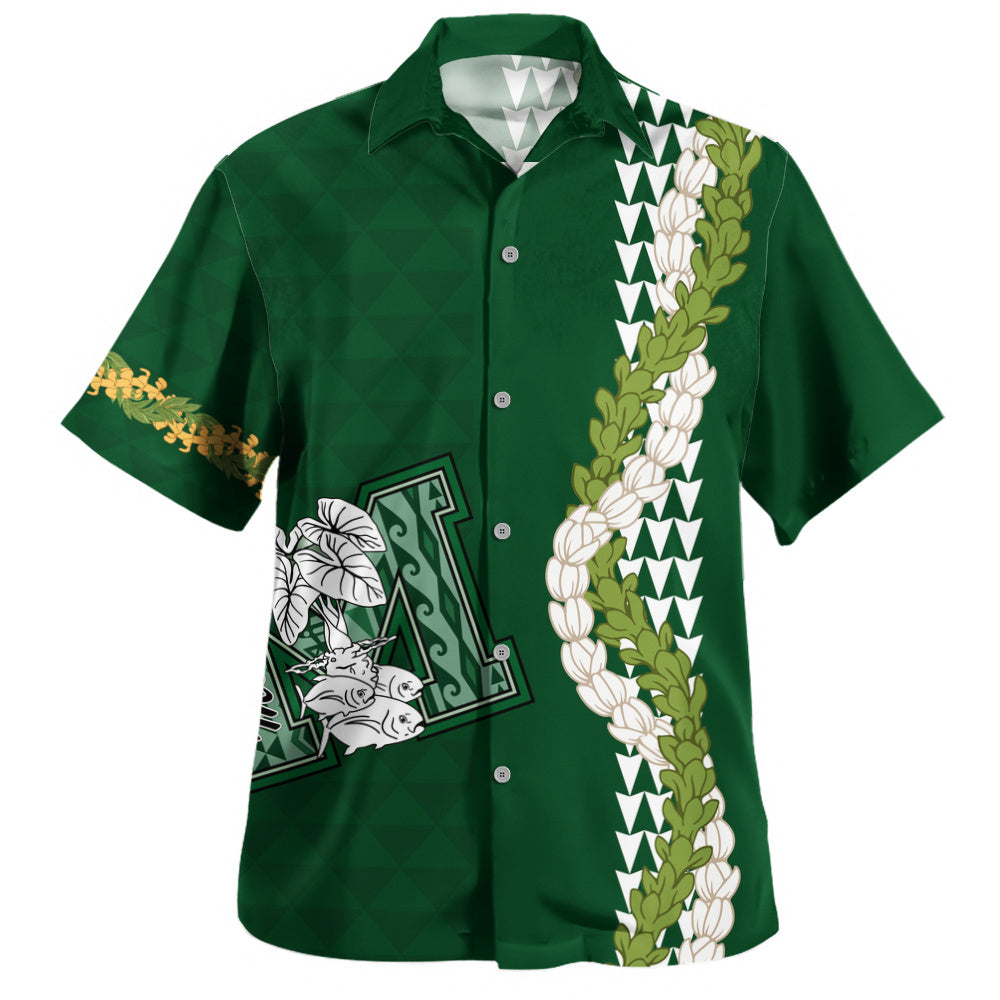 Molokaʻi High School Hawaiian Shirt Puakenikeni Maile Flower Lei