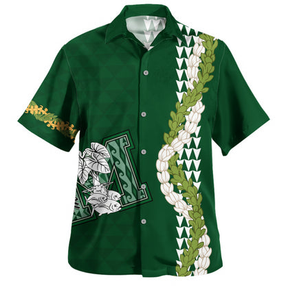 Molokaʻi High School Hawaiian Shirt Puakenikeni Maile Flower Lei