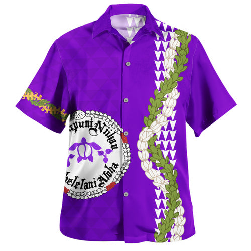 Ni'ihau High and Elementary School Hawaiian Shirt Puakenikeni Maile Flower Lei