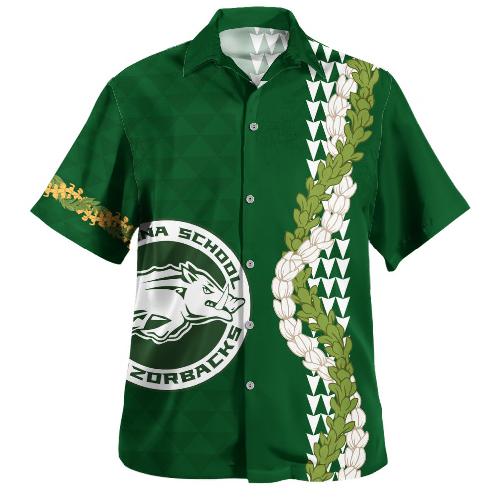 Olomana High & Intermediate School Hawaiian Shirt Puakenikeni Maile Flower Lei