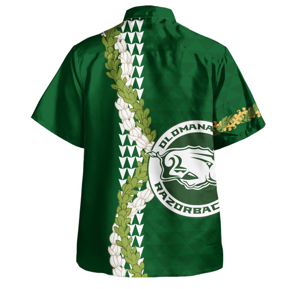 Olomana High & Intermediate School Hawaiian Shirt Puakenikeni Maile Flower Lei