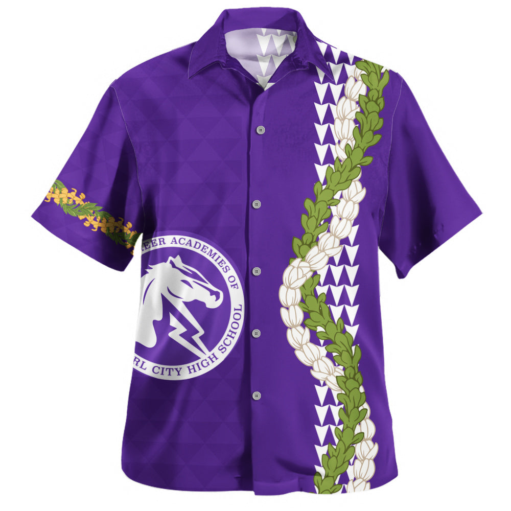Pearl City High School (Hawaii) Hawaiian Shirt Puakenikeni Maile Flower Lei
