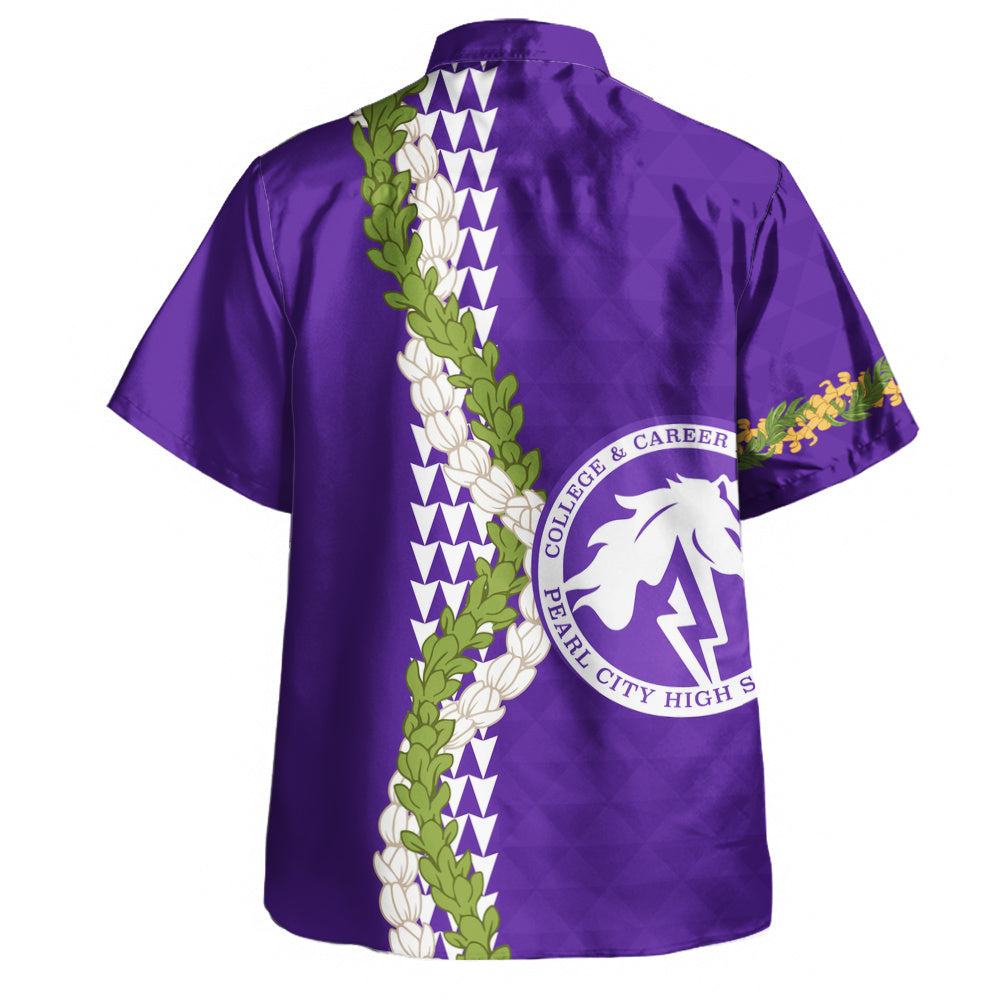 Pearl City High School (Hawaii) Hawaiian Shirt Puakenikeni Maile Flower Lei